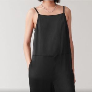 COS Double Strap Jumpsuit Black Satin Rayon size 6